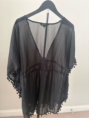 Black Sheer Pom-Pom Swim Coverup